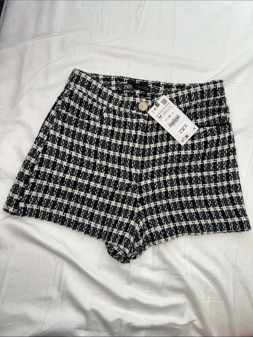 Zara Black & White Tweed High-Waist Shorts